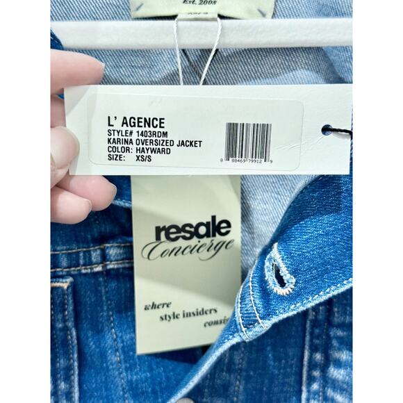 NWT L'Agence Karina Oversized Tucker Jacket Hayward Denim Blue Women's Size XS/S - Picture 5 of 6
